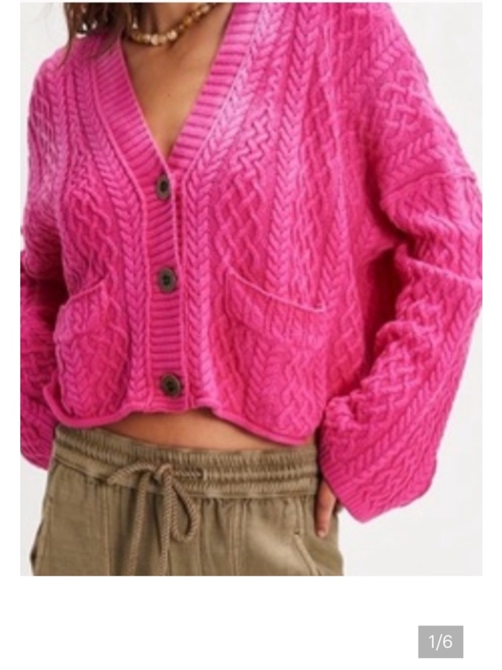 FREE PEOPLE WASHED FADE ASHORE OMBRE FADE CABLE KNIT CARDIGAN XS S M HOT PINK